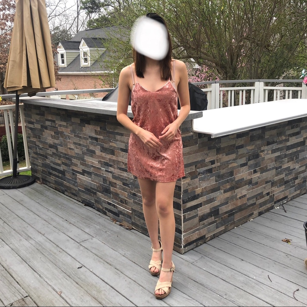 Pink Crushed Velvet Dress with Adjustable Straps